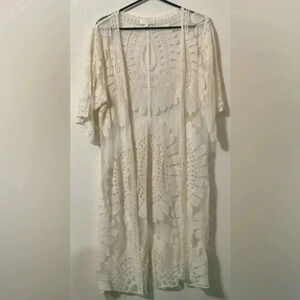Rebellion Ivory Floral Lace Long Cardigan Kimono